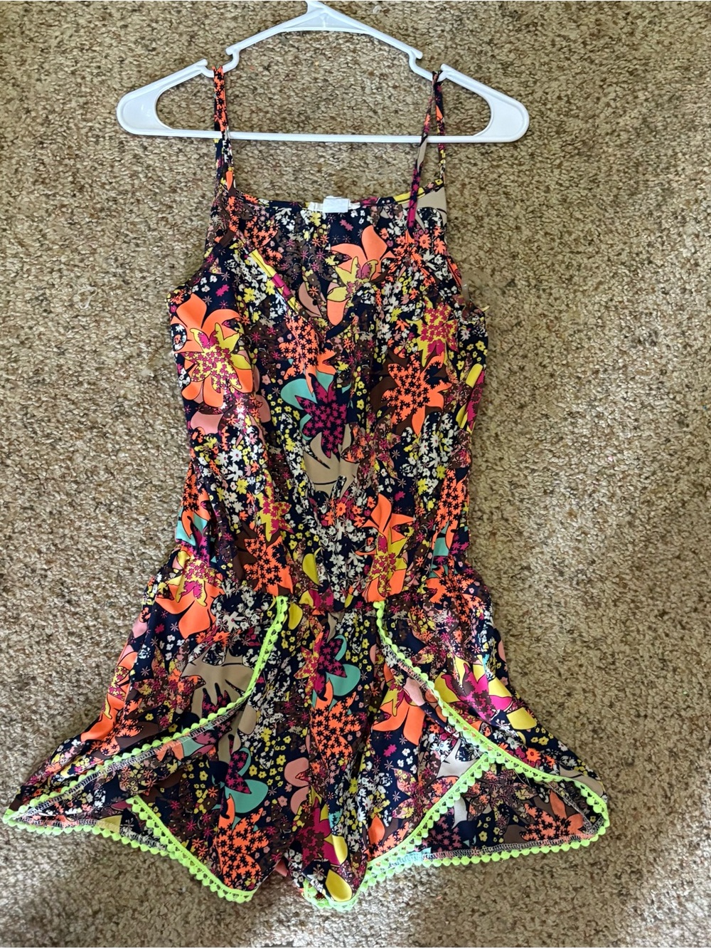 Floral Neon Trim Romper - Multi